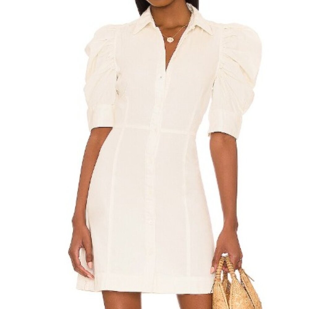 Frame Gillian Puff Sleeve Shirt Dress in Ecru Off White Size Medium EUC